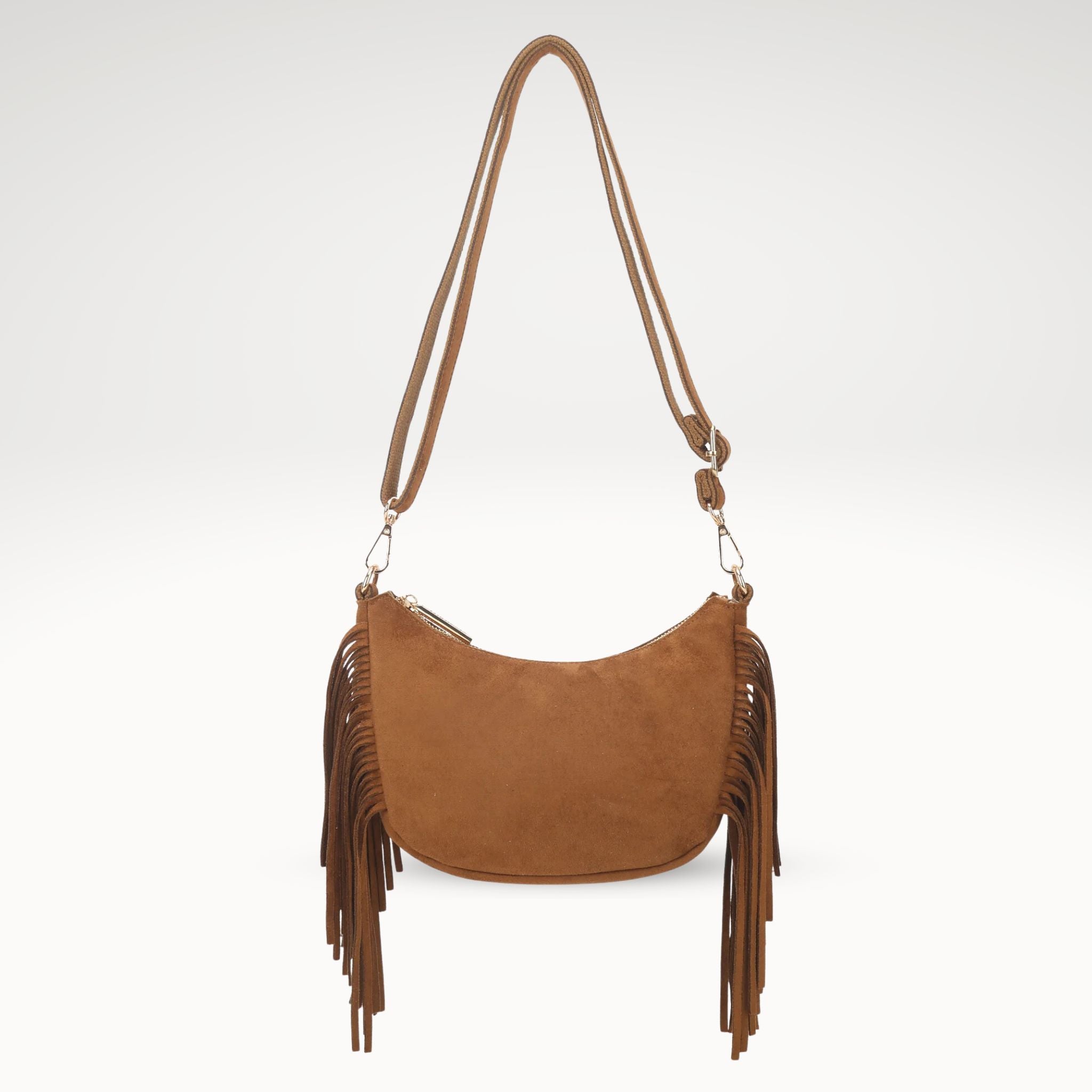 Kunstlederen suede-look schoudertas met franjes