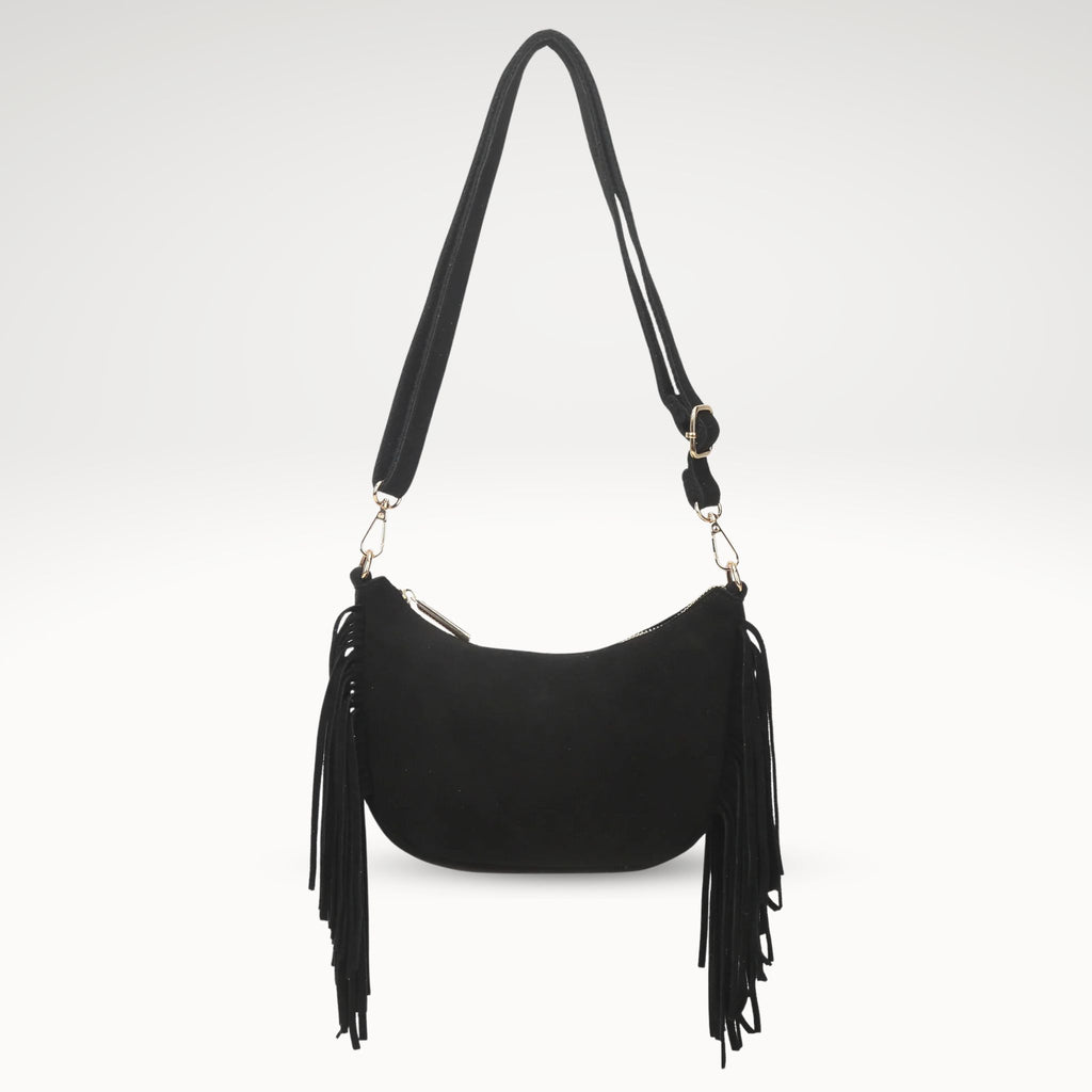 Kunstlederen suede-look schoudertas met franjes