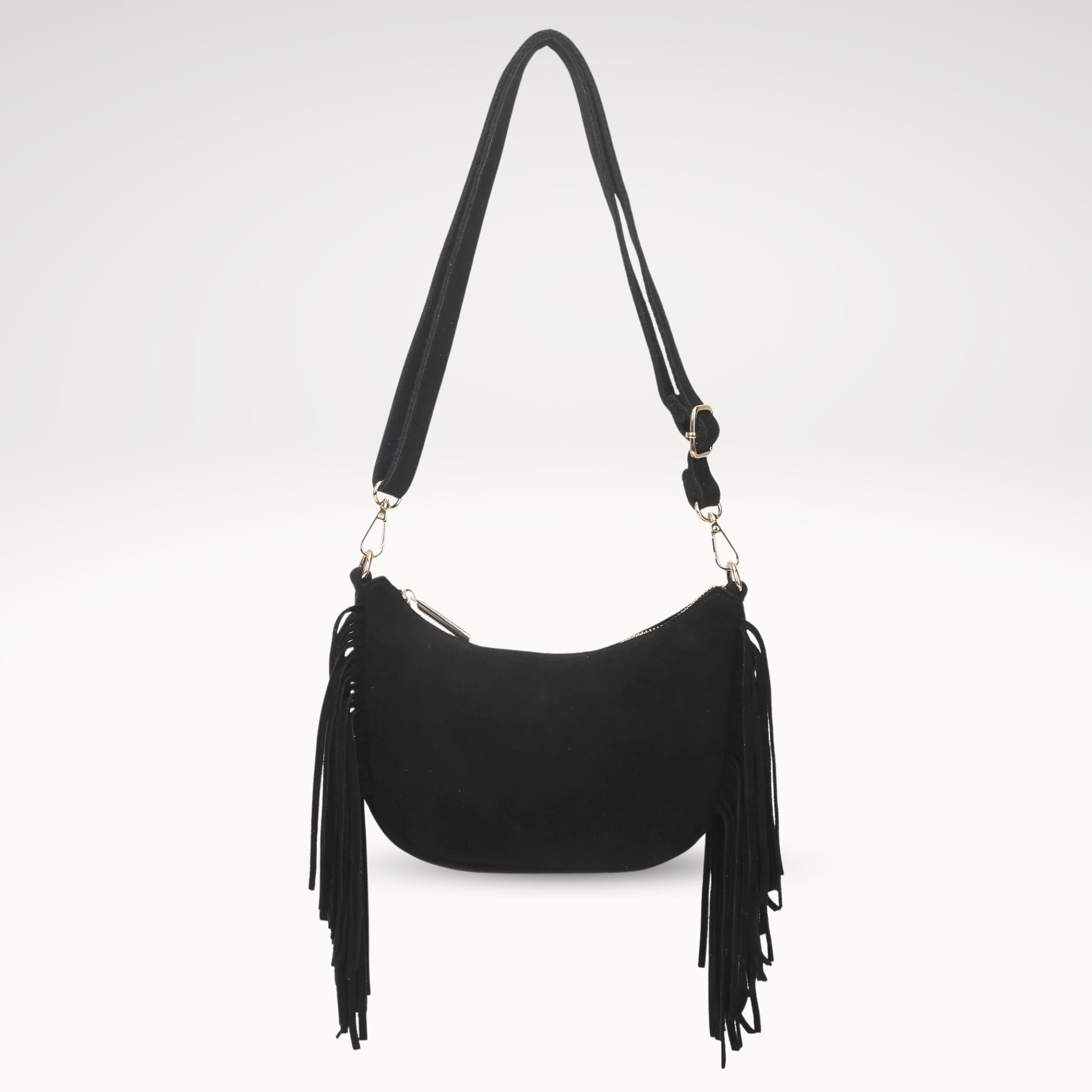 Kunstlederen suede-look schoudertas met franjes