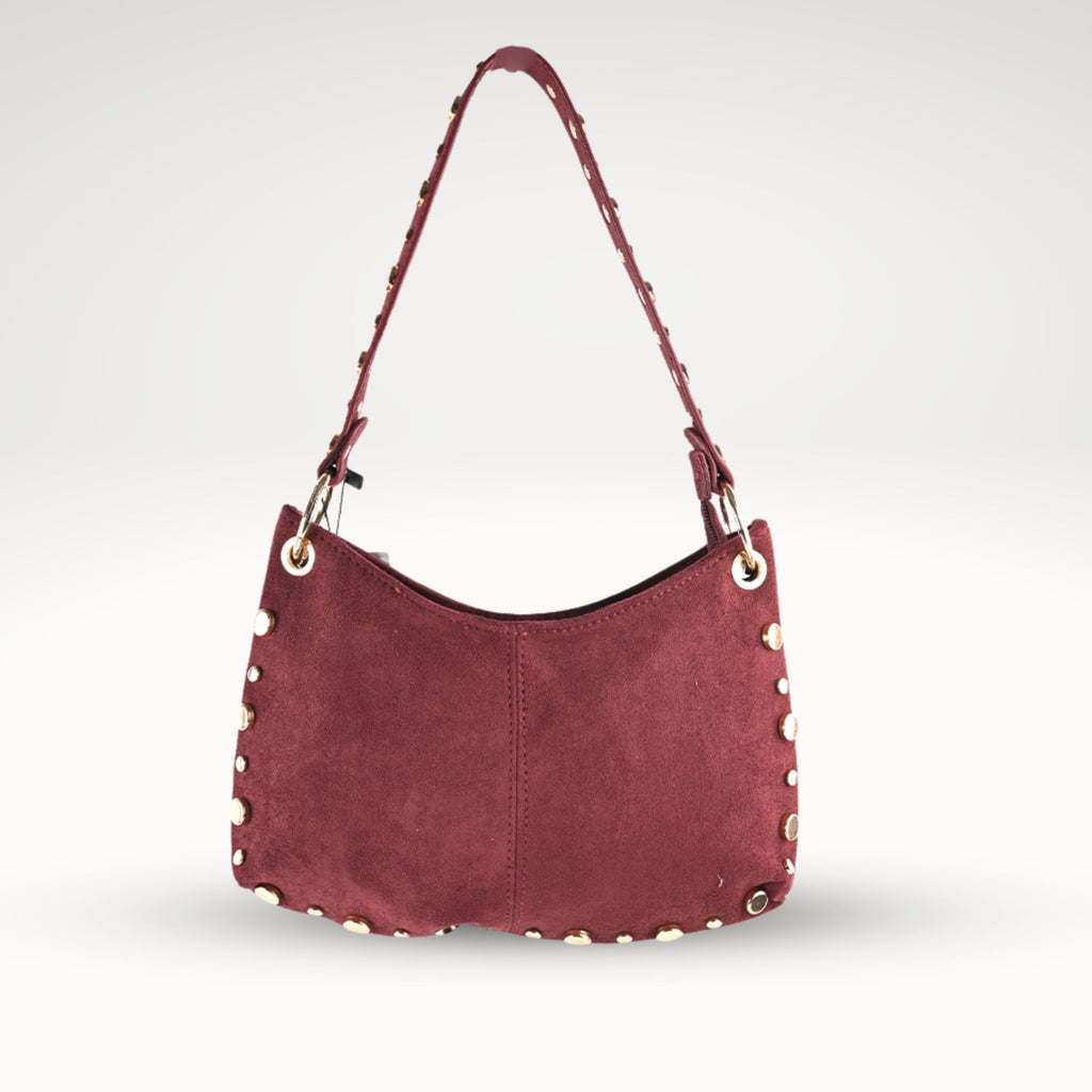 Kunstlederen suede schoudertas | goudkleurige studs