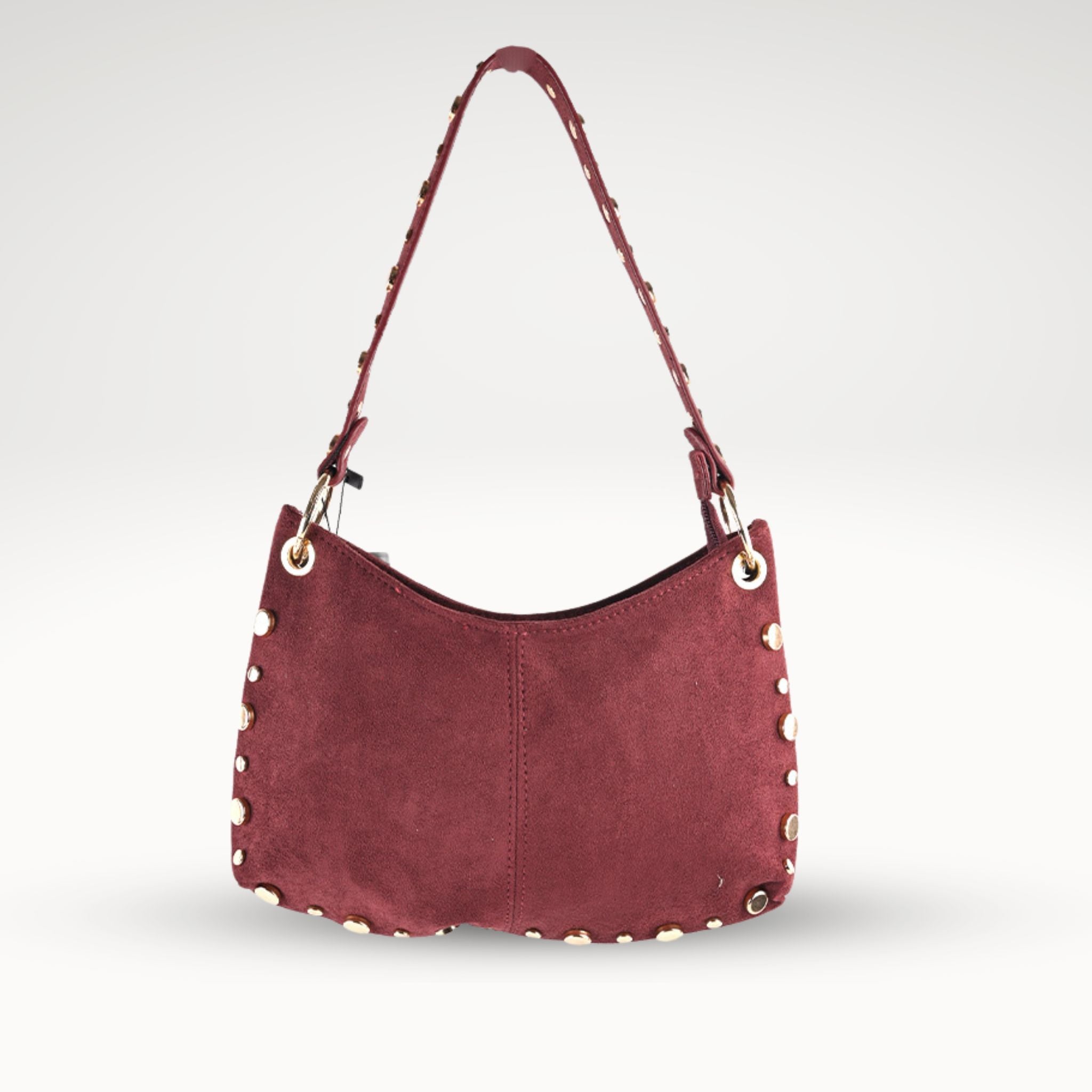 Kunstlederen suede schoudertas | goudkleurige studs