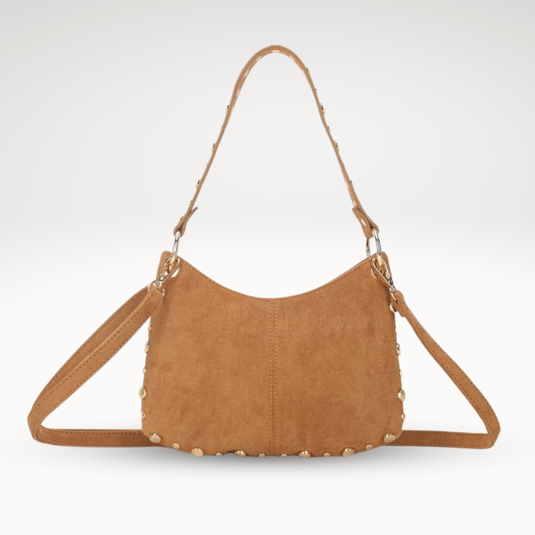 Kunstlederen suede schoudertas | goudkleurige studs