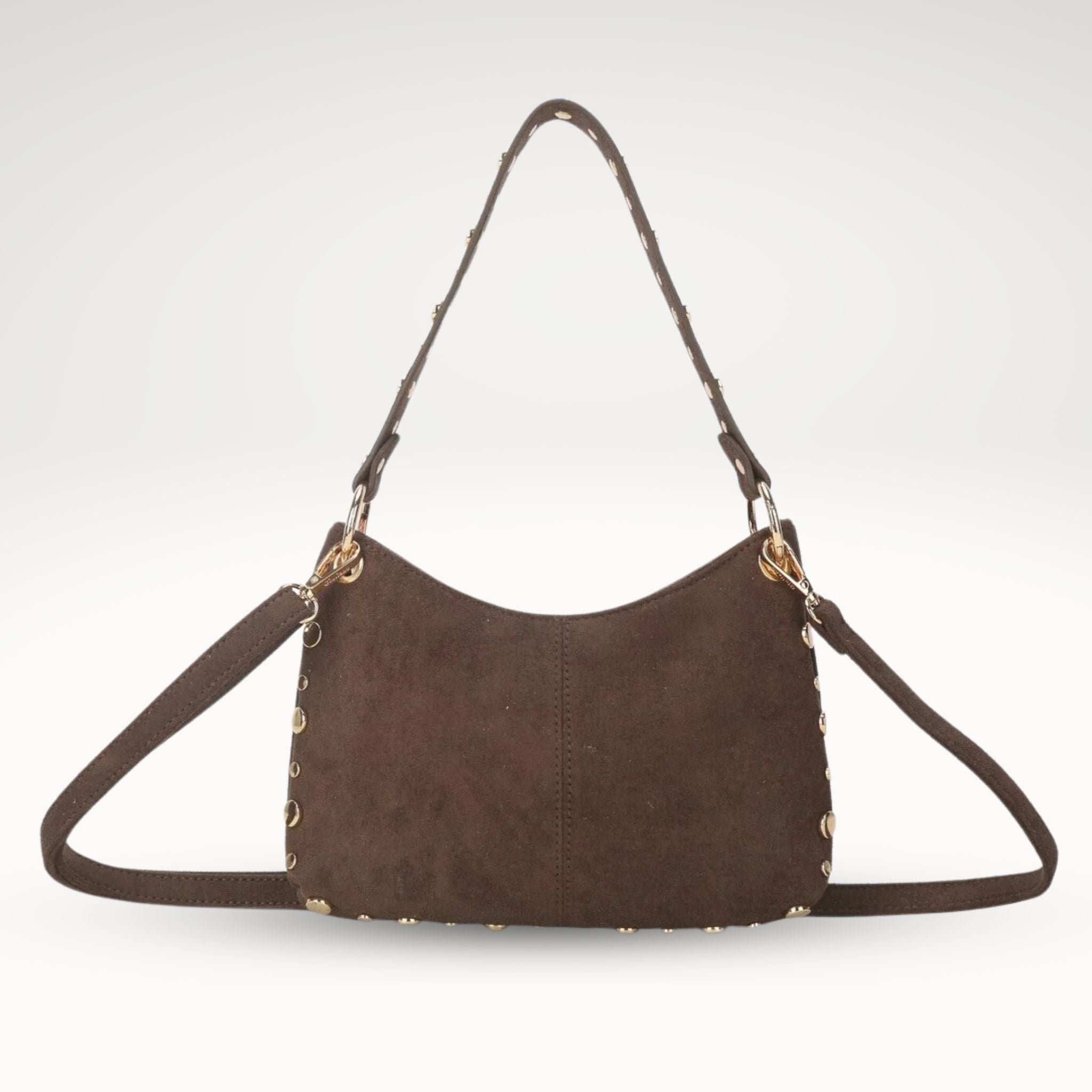 Kunstlederen suede schoudertas | goudkleurige studs
