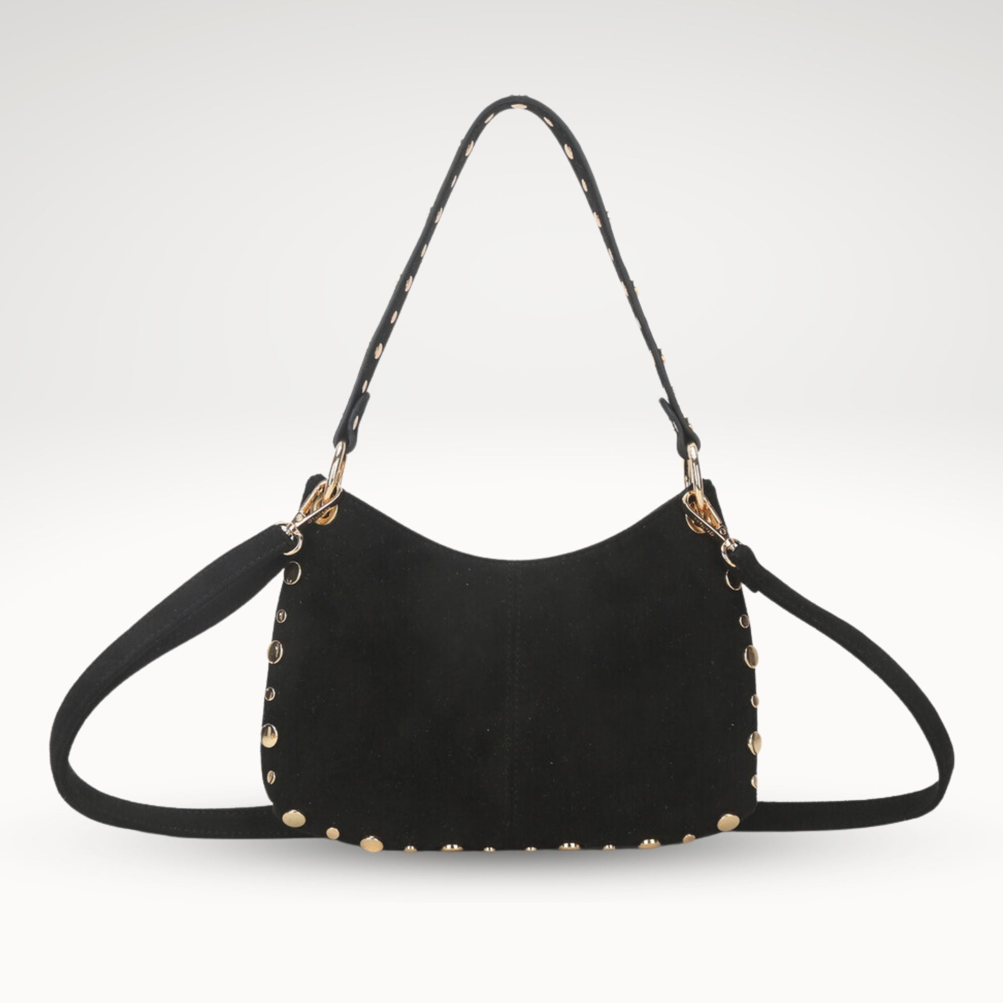 Kunstlederen suede schoudertas | goudkleurige studs