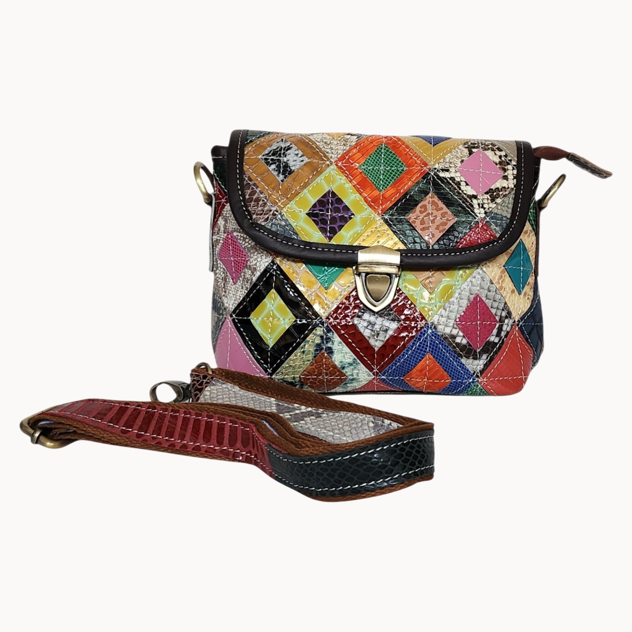 Leren schoudertas | multicolor lak