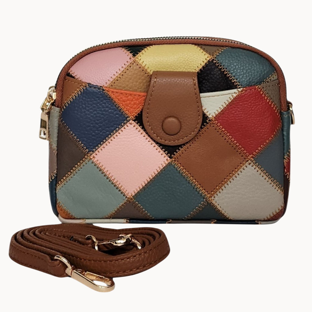 Leren handtas | multicolor geblokt