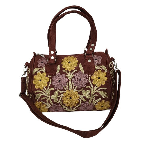 Suède handtas met borduursel uit kasjmier