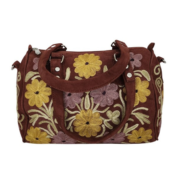 Suède handtas met borduursel uit kasjmier