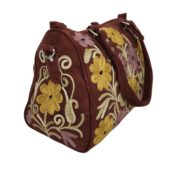 Suède handtas met borduursel uit kasjmier