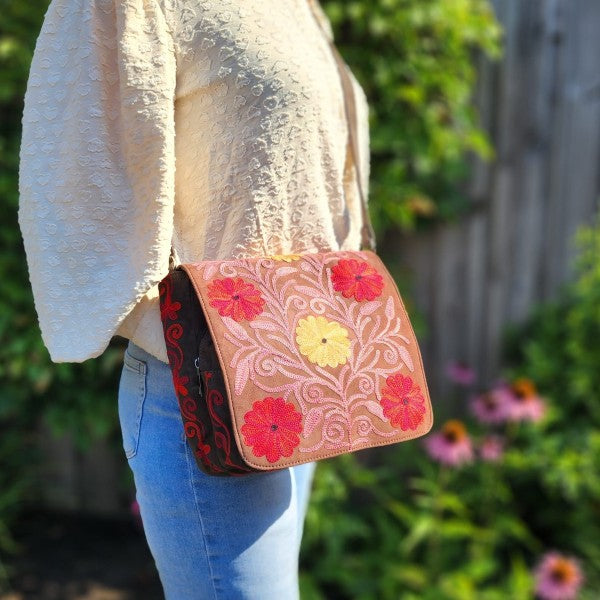 Suède schoudertas uit Kasjmier | bruin