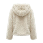 Faux fur jas met capuchon | crème