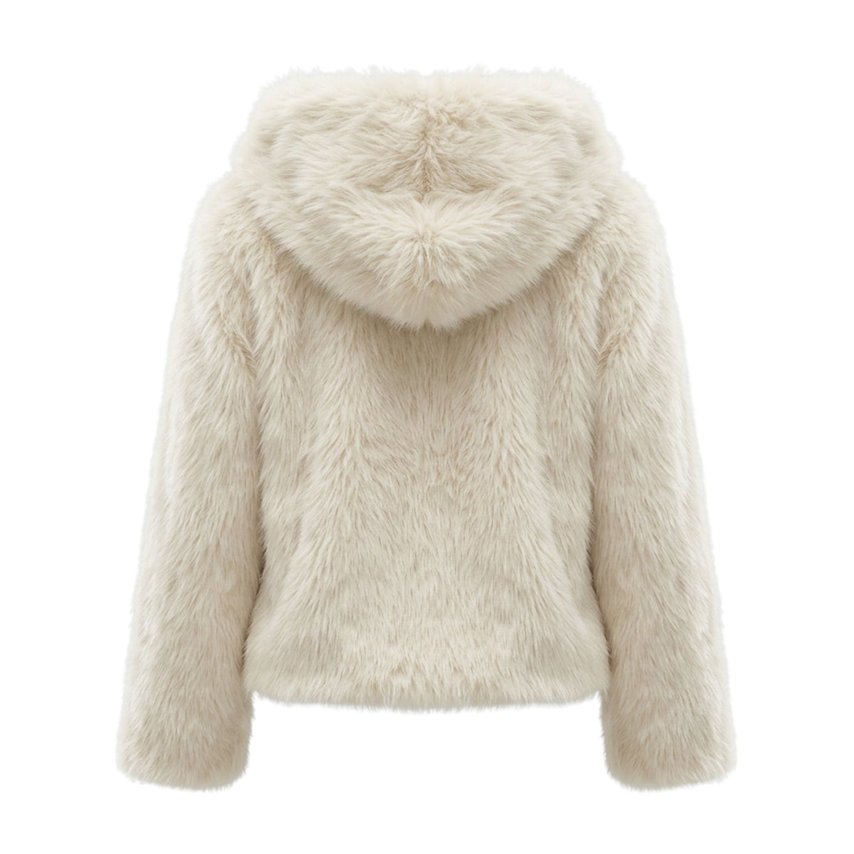 Faux fur jas met capuchon | crème