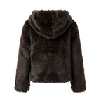 Faux fur jas met capuchon | donkerbruin