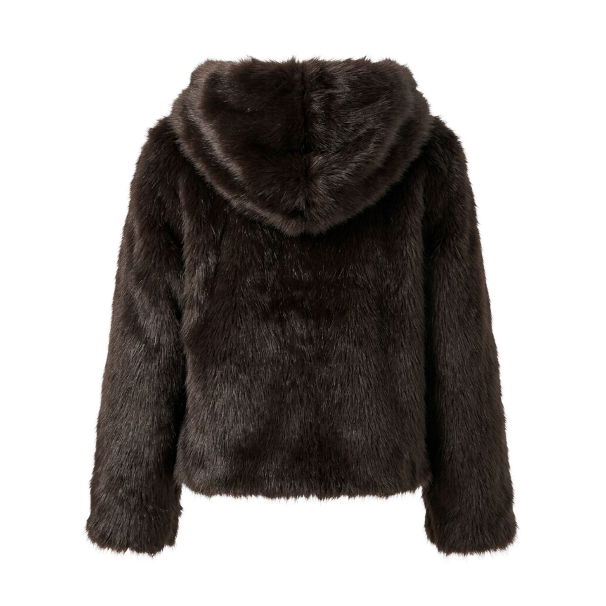 Faux fur jas met capuchon | donkerbruin