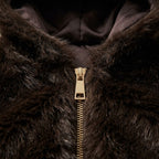 Faux fur jas met capuchon | donkerbruin