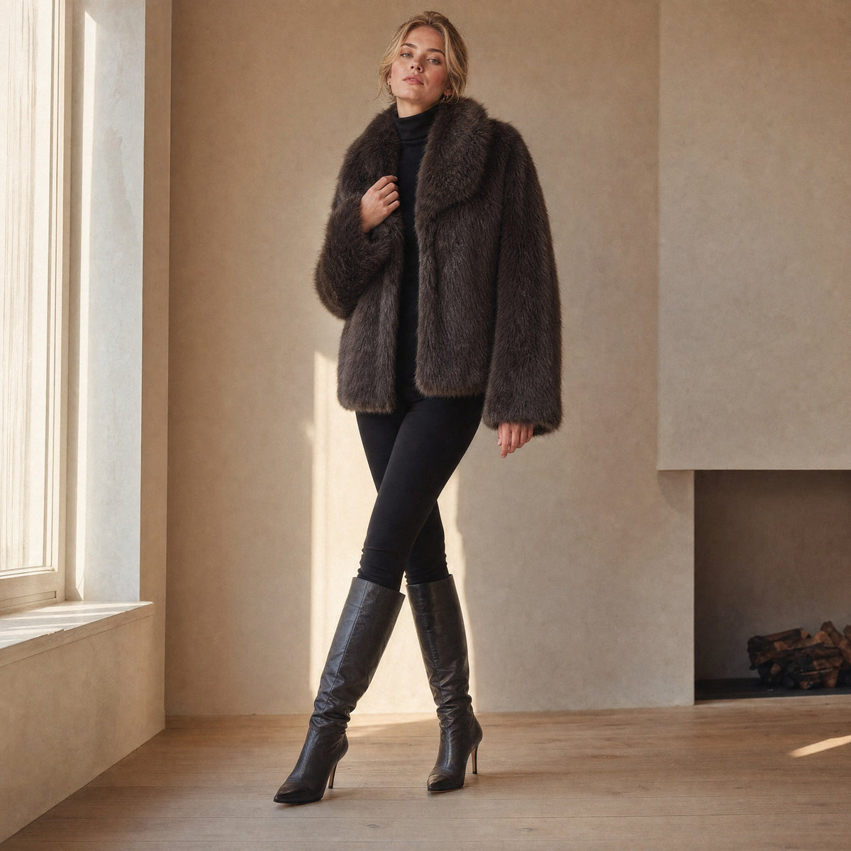 Faux fur jas | donkerbruin