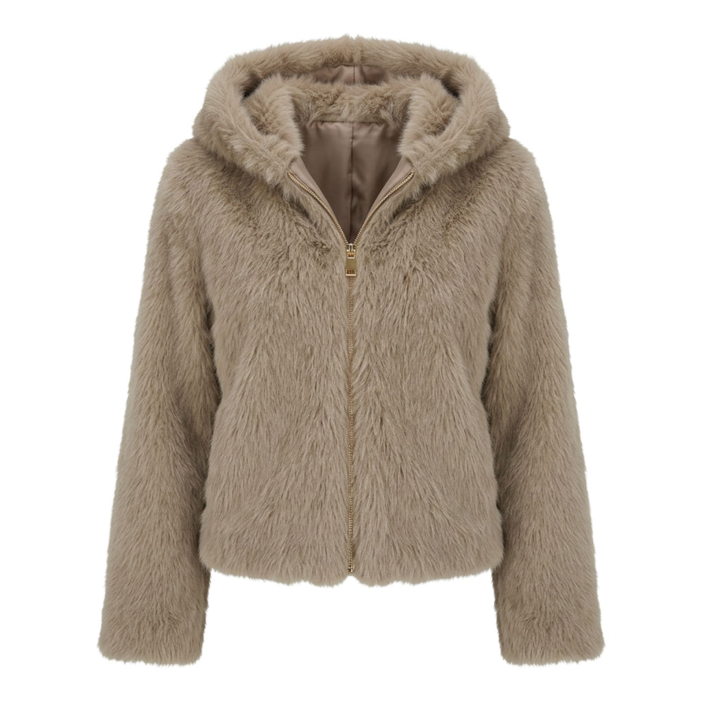 Faux fur jas met capuchon | taupe