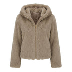 Faux fur jas met capuchon | taupe