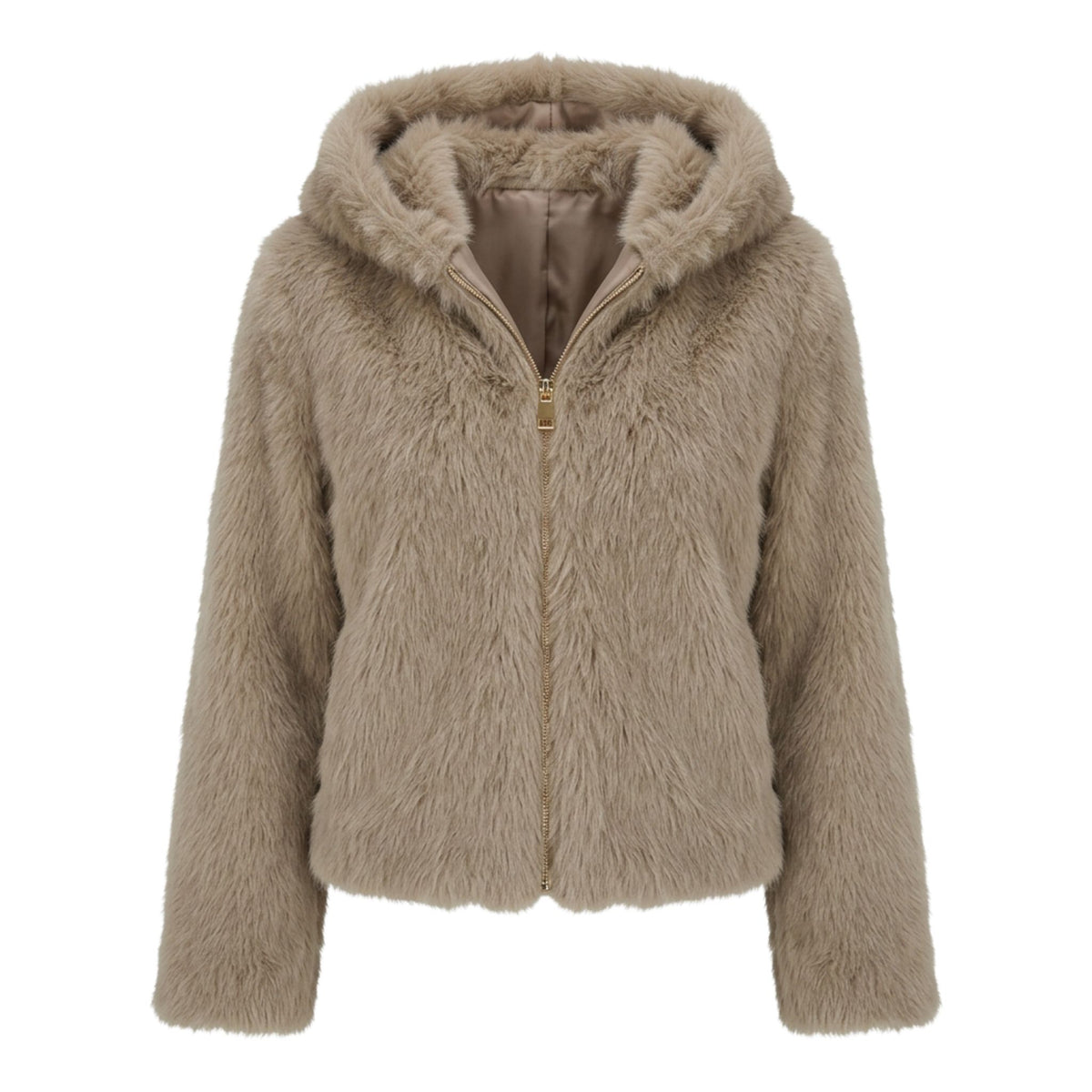 Faux fur jas met capuchon | taupe