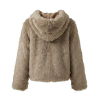 Faux fur jas met capuchon | taupe