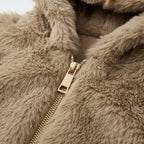Faux fur jas met capuchon | taupe