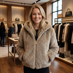 Faux fur jas met capuchon | taupe
