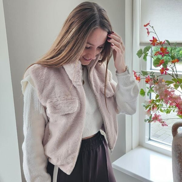 Fluffy dames bodywarmer | beige
