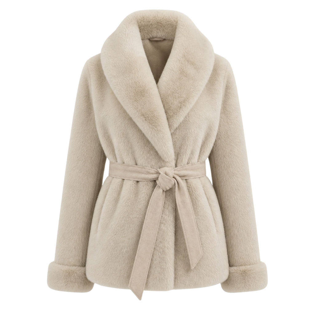 Faux fur jas halflang | beige