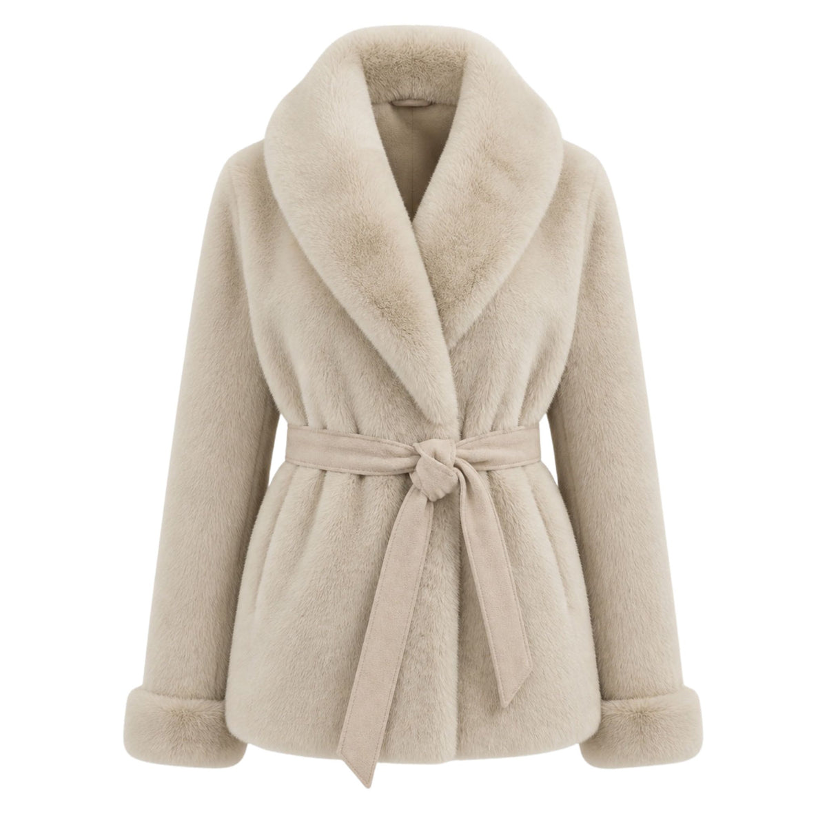 Faux fur jas halflang | beige