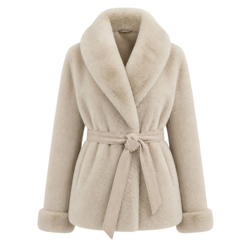 Faux fur jas halflang | beige