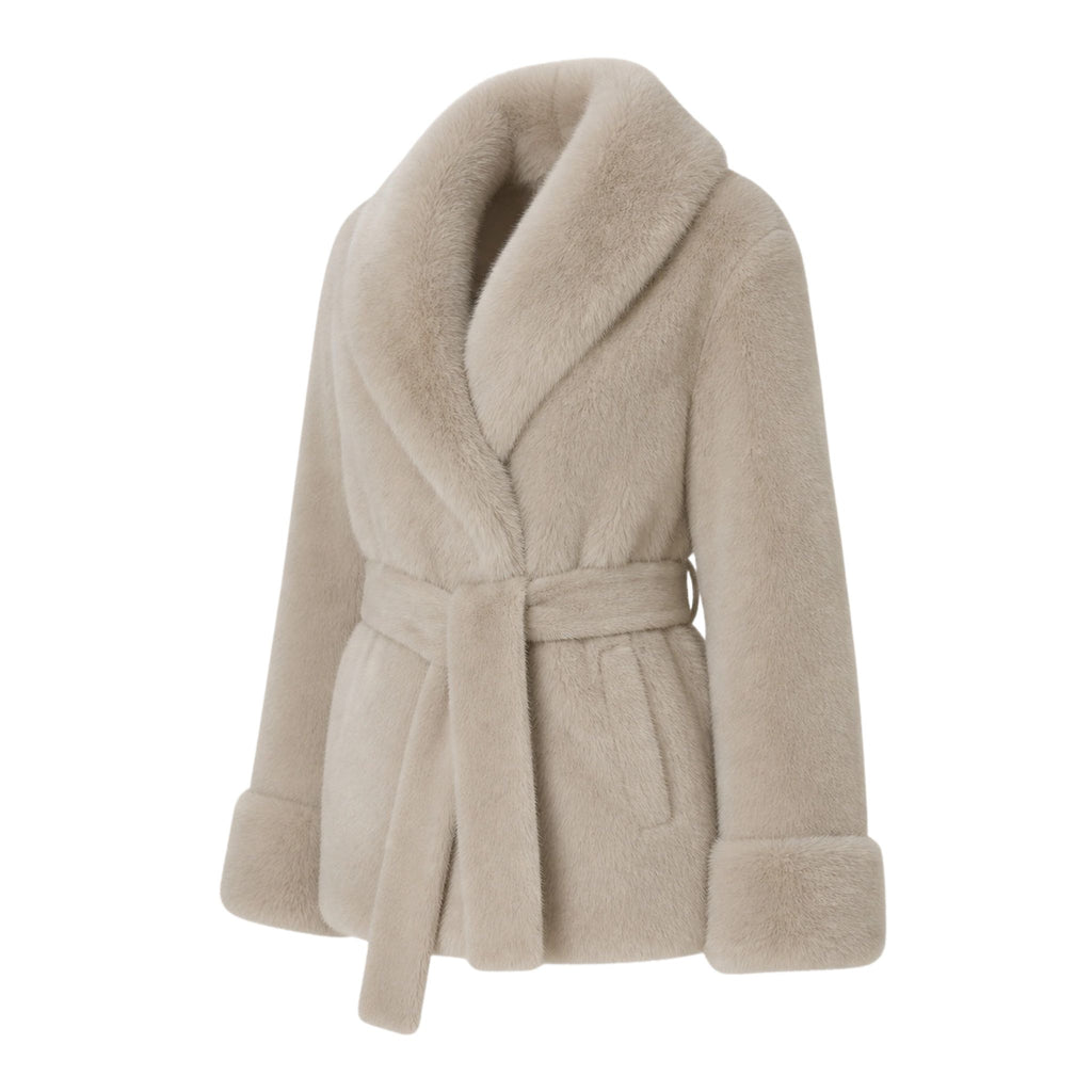 Faux fur jas halflang | beige