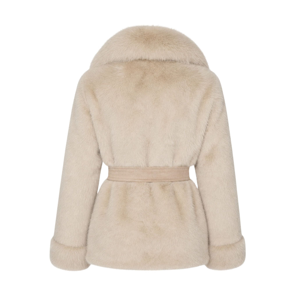 Faux fur jas halflang | beige