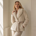 Faux fur jas halflang | beige