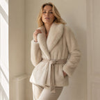 Faux fur jas halflang | beige