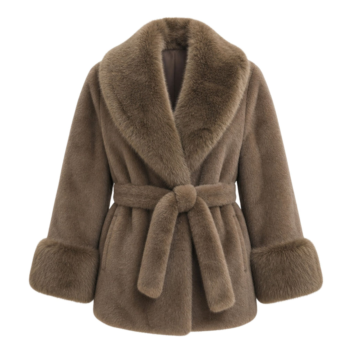 Faux fur jas halflang | bruin