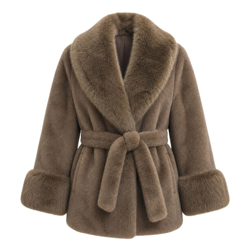 Faux fur jas halflang | bruin