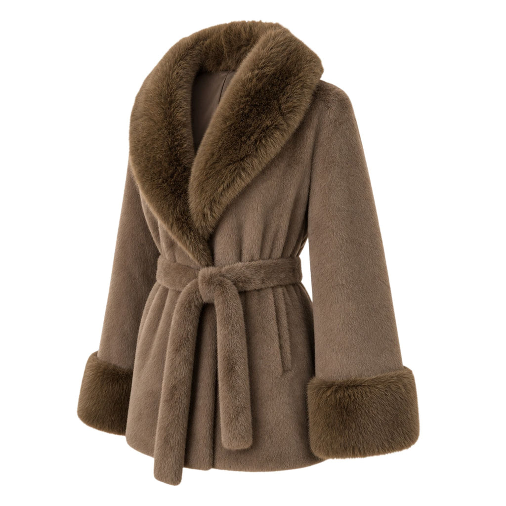 Faux fur jas halflang | bruin