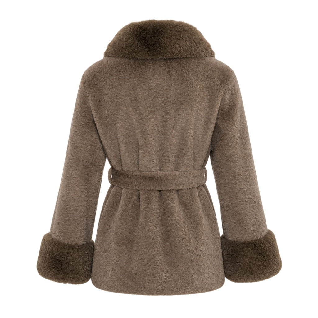 Faux fur jas halflang | bruin