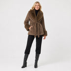 Faux fur jas halflang | bruin